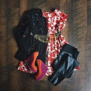 Audrey 3+1 tunic top/mini dress red floral size 10